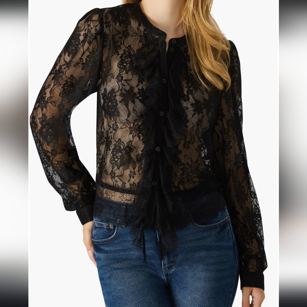 Steve Madden Women's Colsie Sheer Lace Long Sleeve Shirt Size L Romantic